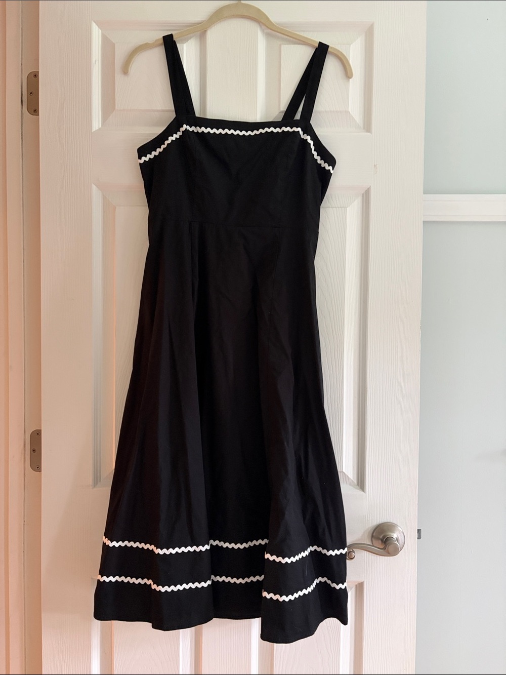 Cynthia Rowley Black Midi Dress with White Ric-Rac Trim